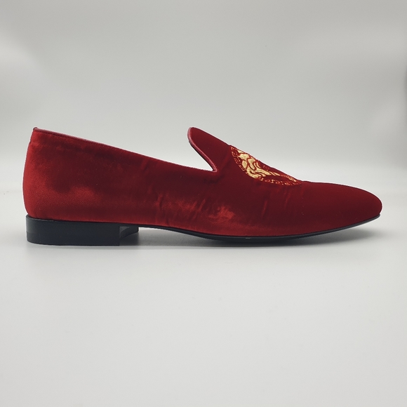 Versace Shoes | Versace Medusa Velvet Loafers Dsu6488 | Color: Gold/Red | Size: 42eu | Edesignershop's Closet